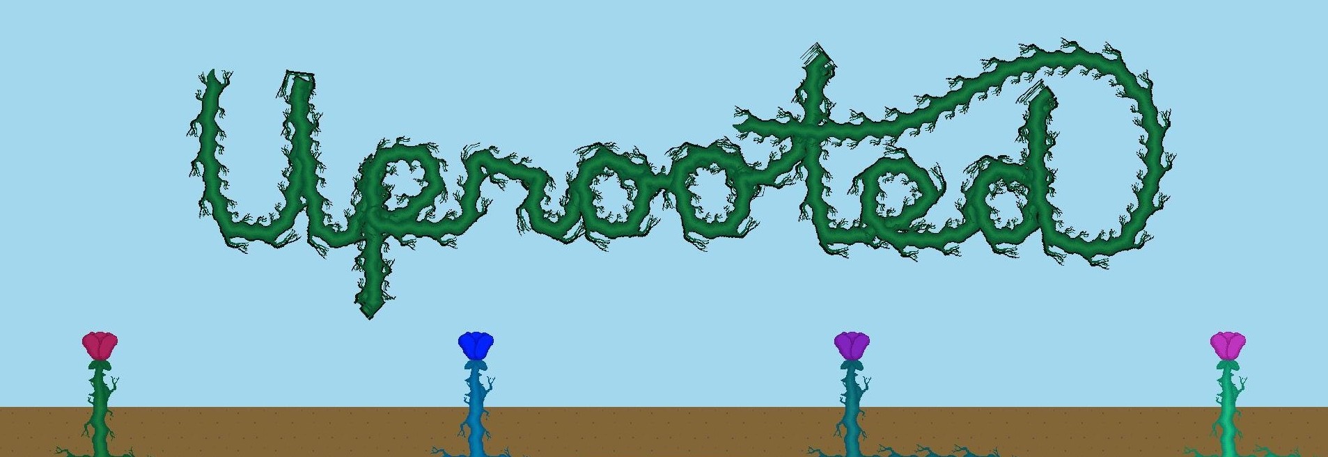 the word Uprooted with plants below